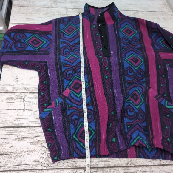 Vintage North Country 90s Purple Magenta Blue Southwestern Fleece T Snap Size M - Picture 7 of 8